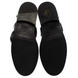 Pre Owned Burberry Black Leather Buckle Detail Ankle Boots Size 39