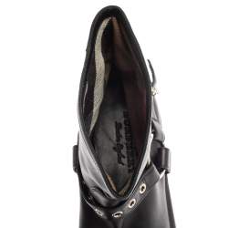 Pre Owned Burberry Black Leather Buckle Detail Ankle Boots Size 39