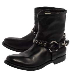 Pre Owned Burberry Black Leather Buckle Detail Ankle Boots Size 39
