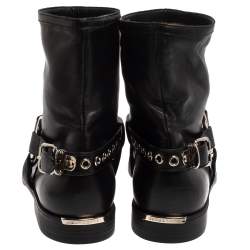 Pre Owned Burberry Black Leather Buckle Detail Ankle Boots Size 39