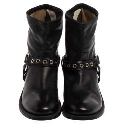 Pre Owned Burberry Black Leather Buckle Detail Ankle Boots Size 39