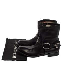 Pre Owned Burberry Black Leather Buckle Detail Ankle Boots Size 39