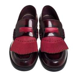 Burberry Burgundy Leather Slip On Bedmoore Loafers Size 45