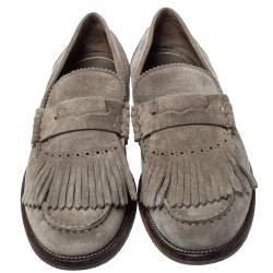 Burberry Grey Suede Bedmoore Fringe Detail Penny Loafers Size 42.5