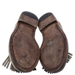 Burberry Grey Suede Bedmoore Fringe Detail Penny Loafers Size 42.5