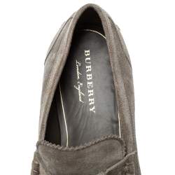 Burberry Grey Suede Bedmoore Fringe Detail Penny Loafers Size 42.5