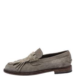 Burberry Grey Suede Bedmoore Fringe Detail Penny Loafers Size 42.5