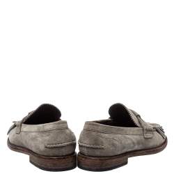 Burberry Grey Suede Bedmoore Fringe Detail Penny Loafers Size 42.5