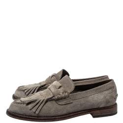 Burberry Grey Suede Bedmoore Fringe Detail Penny Loafers Size 42.5