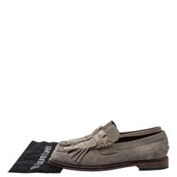 Burberry Grey Suede Bedmoore Fringe Detail Penny Loafers Size 42.5