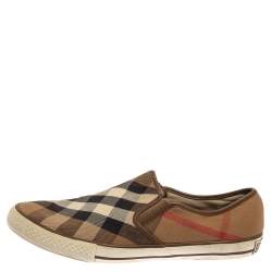Burberry Beige House Check Canvas Slip On Sneakers Size 43
