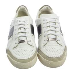 Burberry White/Grey Leather and Suede Lace Up Sneakers Size 42