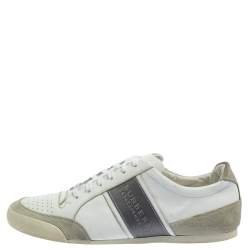 Burberry White/Grey Leather and Suede Lace Up Sneakers Size 42