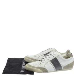 Burberry White/Grey Leather and Suede Lace Up Sneakers Size 42