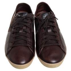 Burberry Brown House Check Canvas And Leather Lace Up Low Top Sneakers Size 43