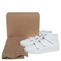 Pre Owned Burberry White Perforated Leather Sturrock High Top Sneakers Size 46