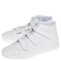 Pre Owned Burberry White Perforated Leather Sturrock High Top Sneakers Size 46