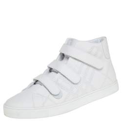 Pre Owned Burberry White Perforated Leather Sturrock High Top Sneakers Size 46