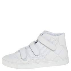 Pre Owned Burberry White Perforated Leather Sturrock High Top Sneakers Size 46