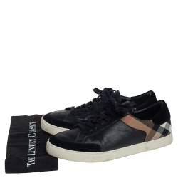 Burberry Black Leather And House Check Canvas Low Top Sneakers Size 46