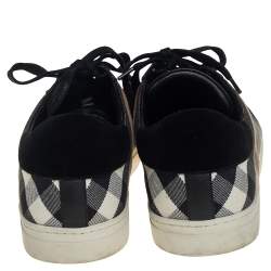 Burberry Black Leather And House Check Canvas Low Top Sneakers Size 46