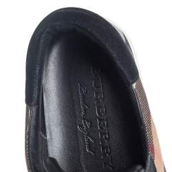 Burberry Black Leather And House Check Canvas Low Top Sneakers Size 46