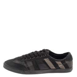 Burberry Black/Grey Suede And Check Canvas Low Top Sneakers Size 44