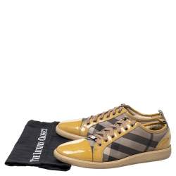 Burberry Beige/Yellow Canvas And Patent Leather Sneakers Size 40
