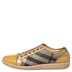 Burberry Beige/Yellow Canvas And Patent Leather Sneakers Size 40