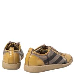 Burberry Beige/Yellow Canvas And Patent Leather Sneakers Size 40