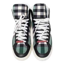 Burberry Multicolor Lockhart Check Fabric And Leather High Top Sneakers Size 45