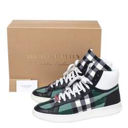 Burberry Multicolor Lockhart Check Fabric And Leather High Top Sneakers Size 45