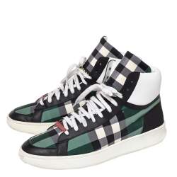 Burberry Multicolor Lockhart Check Fabric And Leather High Top Sneakers Size 45