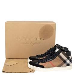 Burberry Black/Beige Check Canvas, Suede And Leather Painton High Top Sneakers Size 42