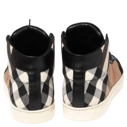 Burberry Black/Beige Check Canvas, Suede And Leather Painton High Top Sneakers Size 42