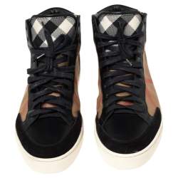 Burberry Black/Beige Check Canvas, Suede And Leather Painton High Top Sneakers Size 42
