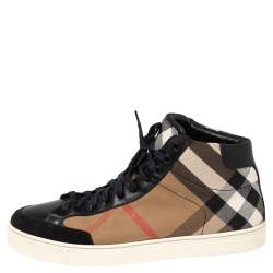 Burberry Black/Beige Check Canvas, Suede And Leather Painton High Top Sneakers Size 42