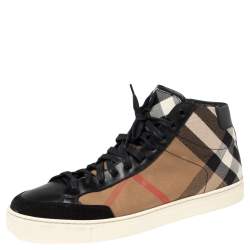 Burberry Black/Beige Check Canvas, Suede And Leather Painton High Top Sneakers Size 42