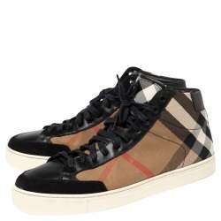 Burberry Black/Beige Check Canvas, Suede And Leather Painton High Top Sneakers Size 42