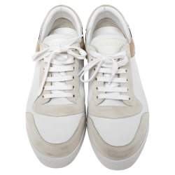 Burberry White/Beige House-Check Canvas And Leather Lace Up  Sneakers Size 45.5 