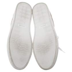 Burberry White/Beige House-Check Canvas And Leather Lace Up  Sneakers Size 45.5 