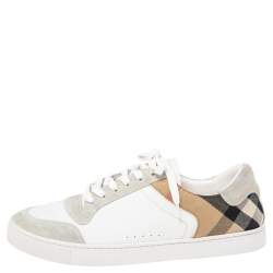 Burberry Multicolor House Check Canvas, Leather, And Suede Trainer Sneakers Size 44.5