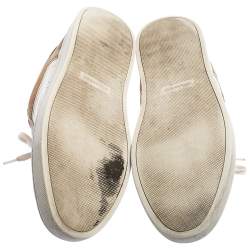 Burberry White/Beige House Check Canvas and Leather Low Top Sneakers Size 41.5