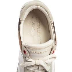 Burberry White/Beige House Check Canvas and Leather Low Top Sneakers Size 41.5