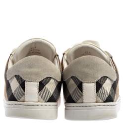 Burberry White/Beige House Check Canvas and Leather Low Top Sneakers Size 41.5