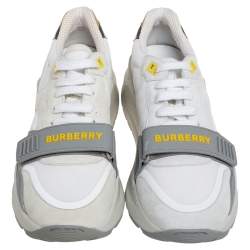 Burberry White/Grey Suede And Canvas  Ramsey Low Top Sneakers Size 40