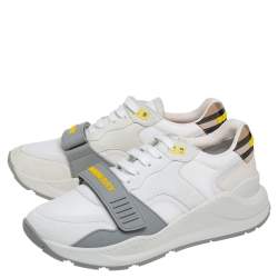 Burberry White/Grey Suede And Canvas  Ramsey Low Top Sneakers Size 40