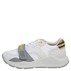 Burberry White/Grey Suede And Canvas  Ramsey Low Top Sneakers Size 40