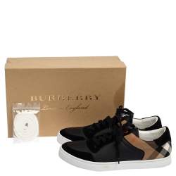 Burberry Black House Check Leather and Suede Reeth Low Top Sneakers Size 43