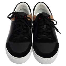 Burberry Black House Check Leather and Suede Reeth Low Top Sneakers Size 43